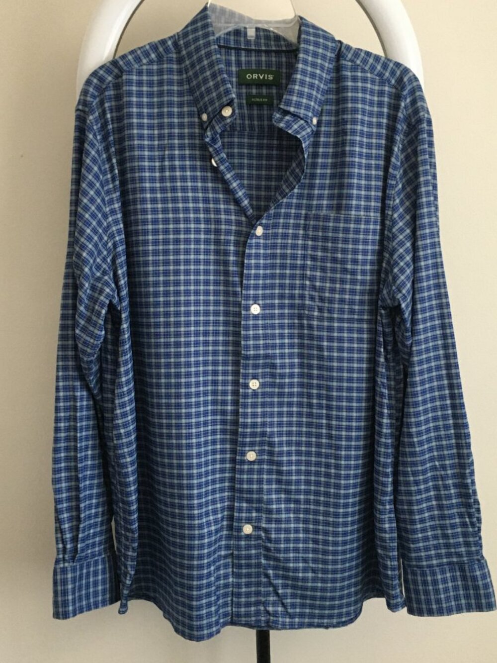 ORVIS Active Fit Blue Black Navy Plaid Long Sleeve Button Shirt
